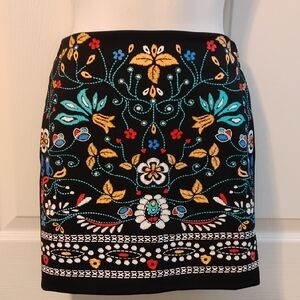 Black Skirt with Colorful Embroidery Print